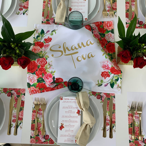 Rosh Hashanah Challah Cover, Red roses