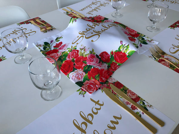 Shabbat Shalom Challah Cover, Red Flowers