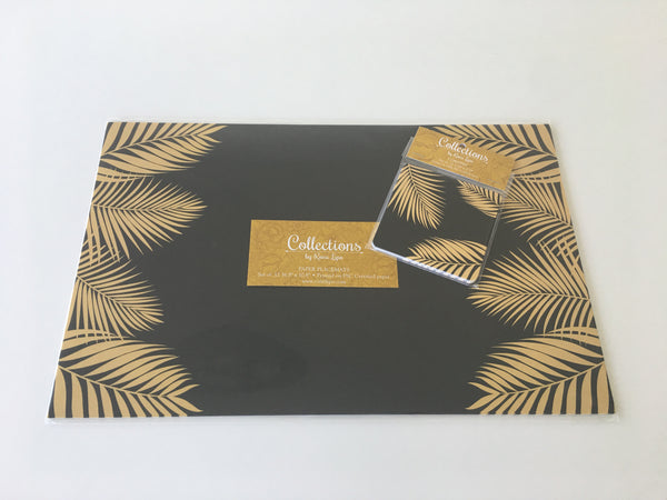 Tropical 12 Placemats plus 12 Coasters Gold Black