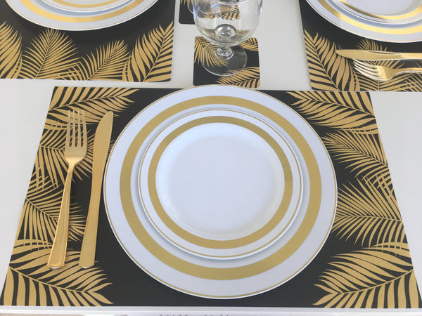 Tropical 12 Placemats plus 12 Coasters Gold Black