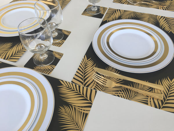 Tropical Placemats, Set of 12 11 x 17 placemats, home decor Gold Black