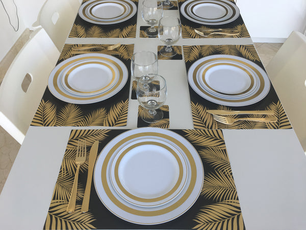 Tropical Placemats, Set of 12 11 x 17 placemats, home decor Gold Black