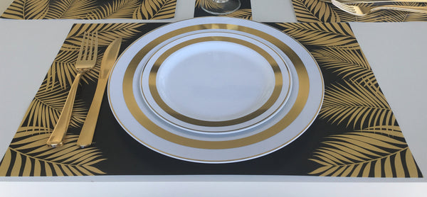 Tropical 12 Placemats plus 12 Coasters Gold Black