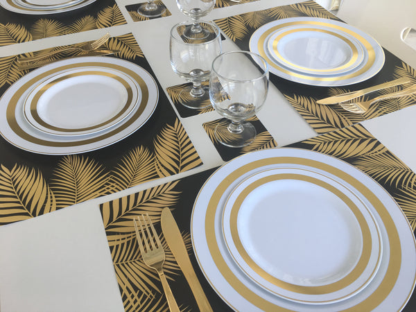 Tropical 12 Placemats plus 12 Coasters Gold Black