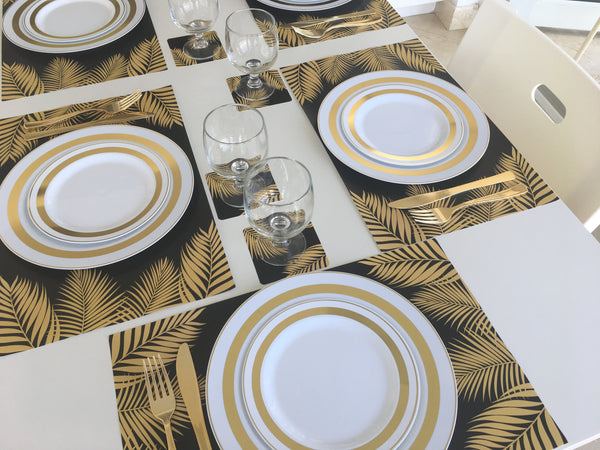 Tropical 12 Placemats plus 12 Coasters Gold Black