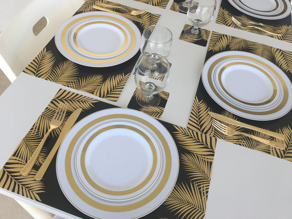 Tropical Placemats, Set of 12 11 x 17 placemats, home decor Gold Black