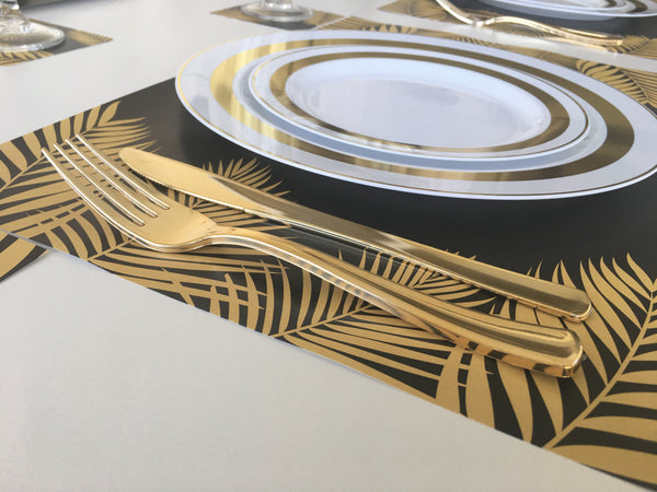 Tropical 12 Placemats plus 12 Coasters Gold Black