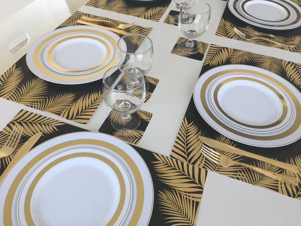 Tropical 12 Placemats plus 12 Coasters Gold Black