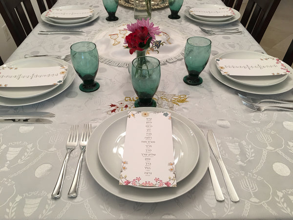 Passover cards, floral, Set of 12 8.5" x 4.25"cards, Pesach, order of the seder