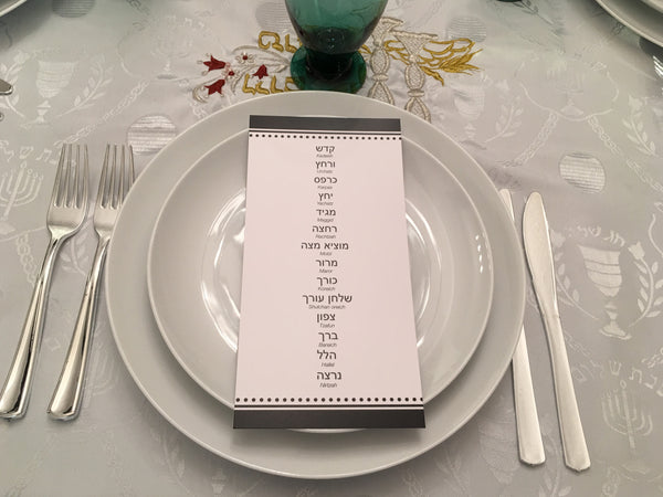 Passover cards, Set of 12 8.5" x 4.25"cards, Pesach, order of the seder Black