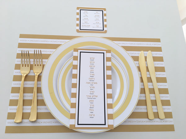Passover 3 x SET - 12 Placemats + 12 seder cards + 12 coasters plagues