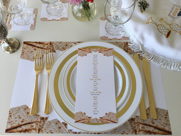 Passover 3 x SET - 12 Placemats + 12 seder cards + 12 coasters plagues