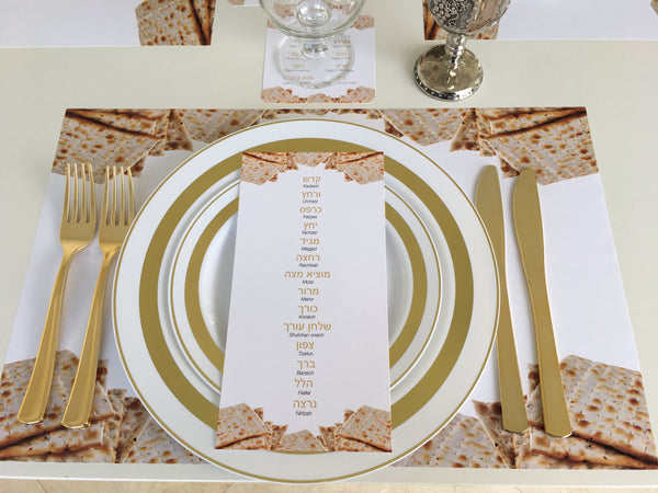 Passover 3 x SET - 12 Placemats + 12 seder cards + 12 coasters plagues