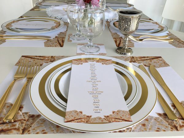 Passover 3 x SET - 12 Placemats + 12 seder cards + 12 coasters plagues