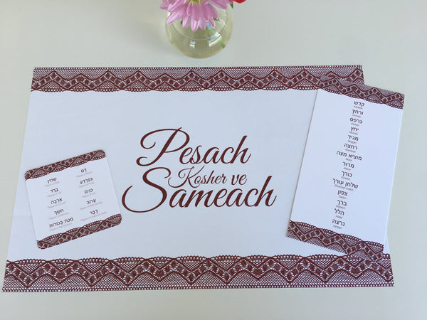 Passover 3 x SET - 12 Placemats + 12 seder cards + 12 coasters plagues