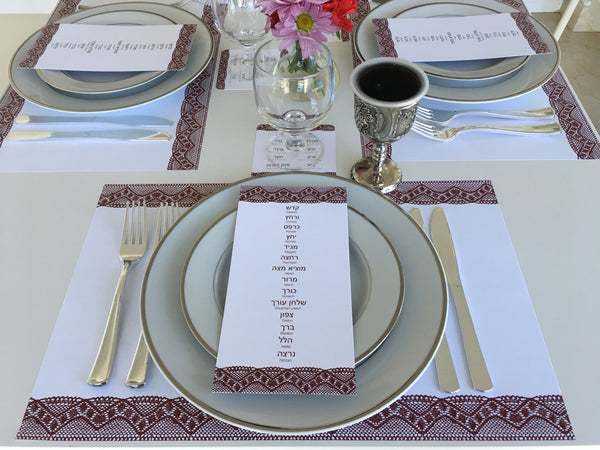 Passover 3 x SET - 12 Placemats + 12 seder cards + 12 coasters plagues
