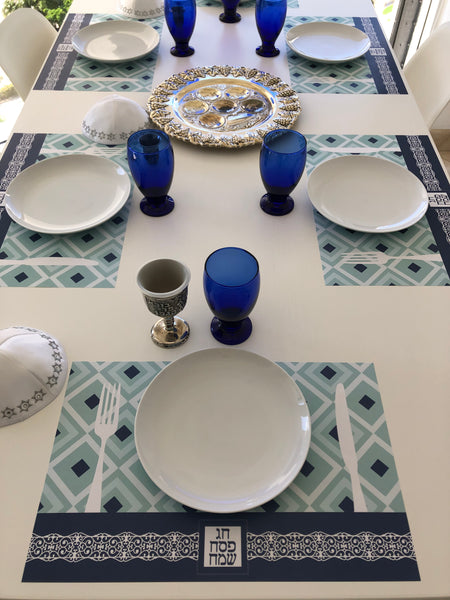 Passover placemats, blue, Set of 12 paper placemats