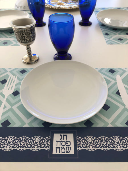 Passover placemats, blue, Set of 12 paper placemats