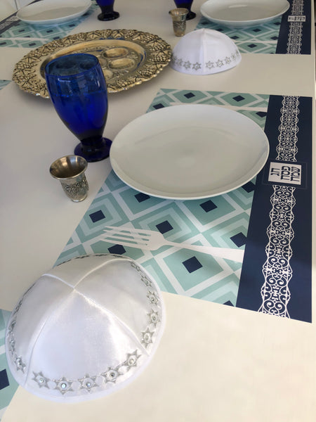 Passover placemats, blue, Set of 12 paper placemats