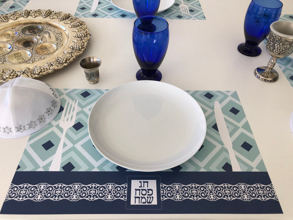 Passover placemats, blue, Set of 12 paper placemats