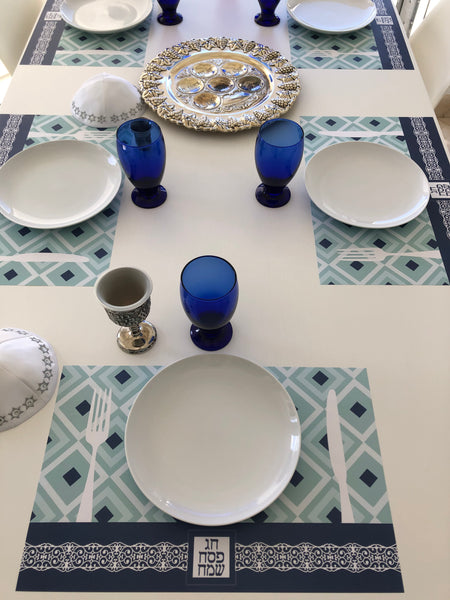 Passover placemats, blue, Set of 12 paper placemats
