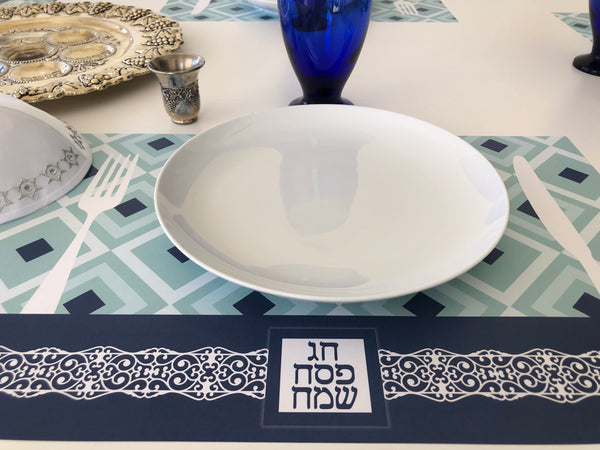 Passover placemats, blue, Set of 12 paper placemats