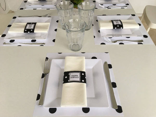 Shavuot Placemats + Napkin ring - Polka Big Dots white