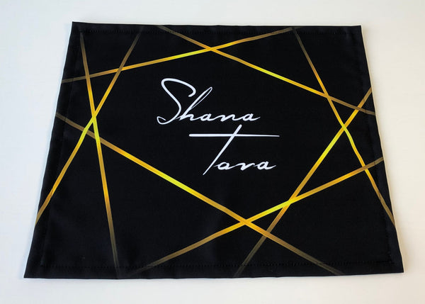 Rosh Hashanah table set for 12 ppl - Placemats, Challah Cover and Simanim Cards - Black & Gold