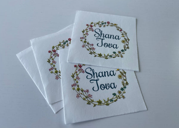 Rosh Hashanah napkins, floral ring, set of 20