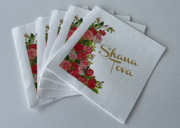 Rosh Hashanah napkins, red roses, set of 20