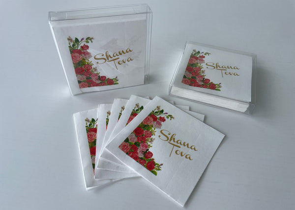 Rosh Hashanah napkins, red roses, set of 20
