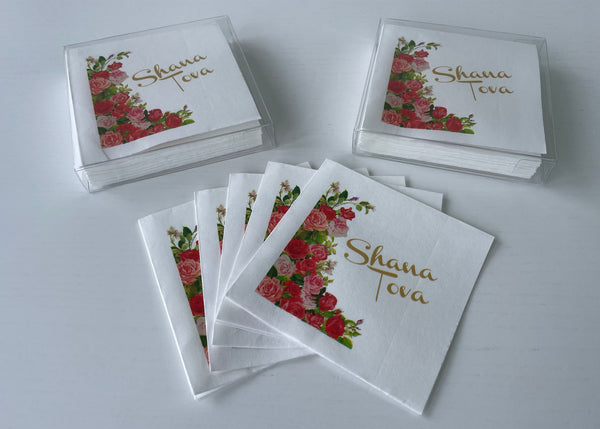 Rosh Hashanah napkins, red roses, set of 20
