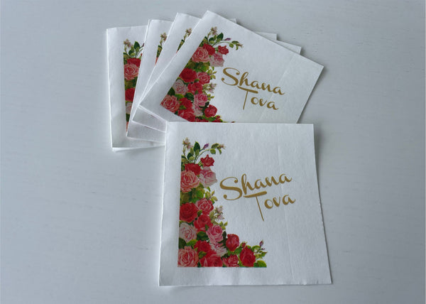 Rosh Hashanah napkins, red roses, set of 20