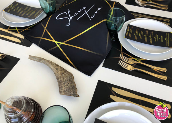 Rosh Hashanah simanim cards, black and gold, set of 12