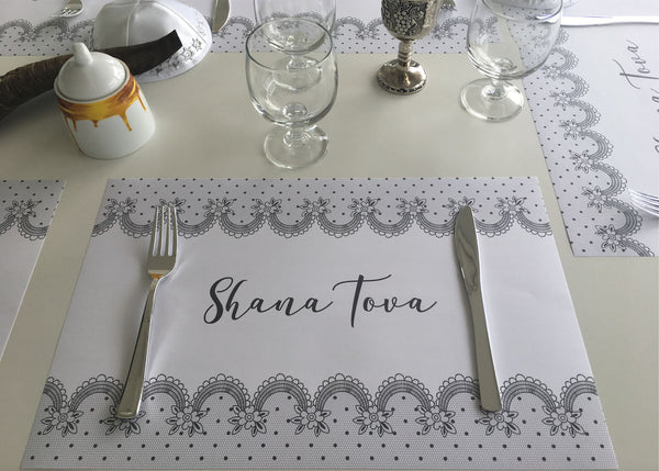Rosh Hashanah Placemats, grey lace, set of 12