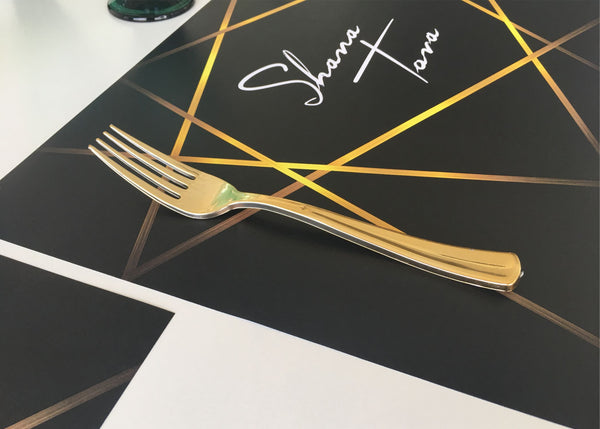 Rosh Hashanah Placemats, black and gold lines, set of 12