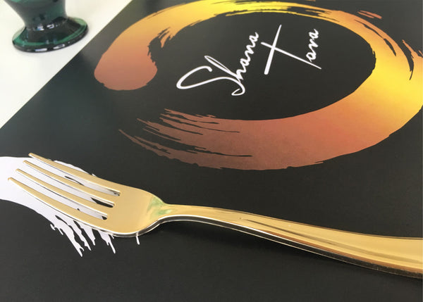 Rosh Hashanah Placemats, abstract gold ring, set of 12