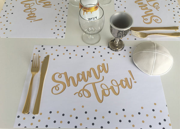 Rosh Hashanah Placemats, dots, sets of 12
