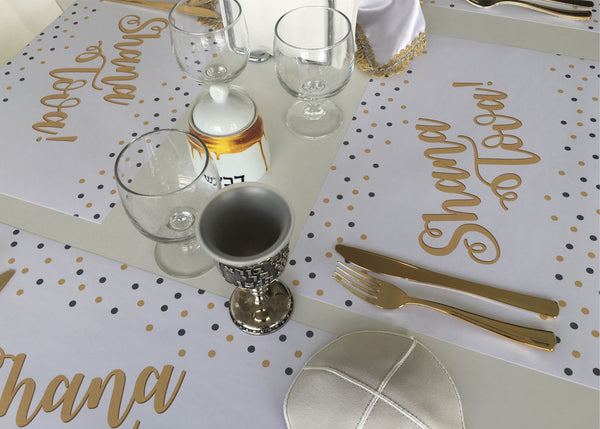 Rosh Hashanah Placemats, dots, sets of 12