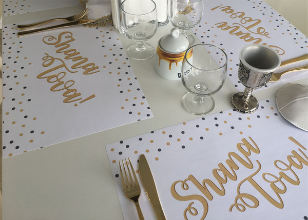 Rosh Hashanah Placemats, dots, sets of 12