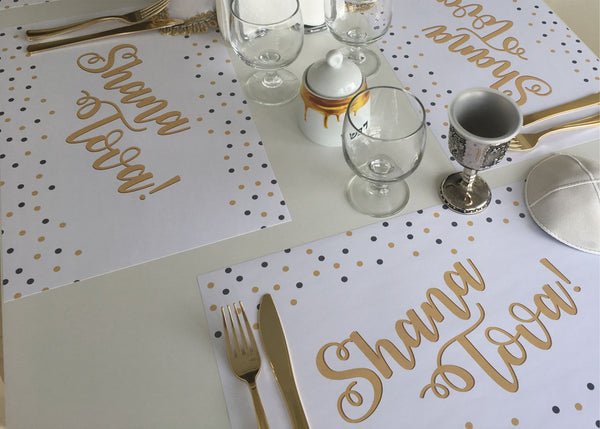 Rosh Hashanah Placemats, dots, sets of 12