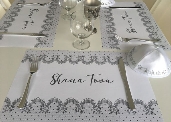 Rosh Hashanah Placemats, grey lace, set of 12