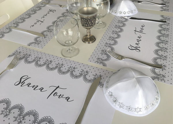 Rosh Hashanah Placemats, grey lace, set of 12