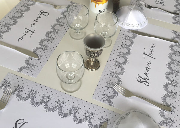 Rosh Hashanah Placemats, grey lace, set of 12
