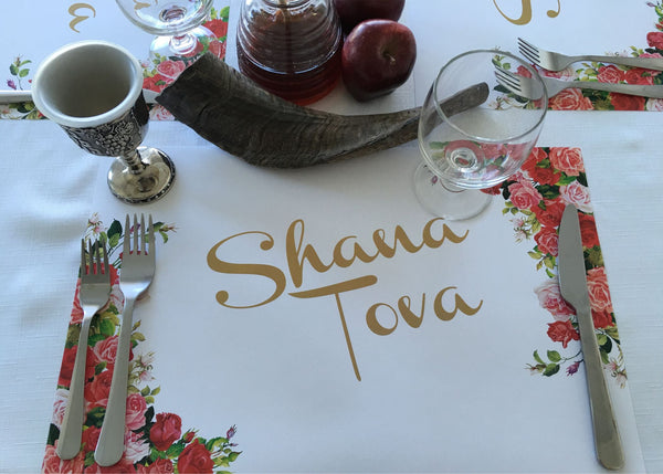 Rosh Hashanah Placemats, Red roses, set of 12