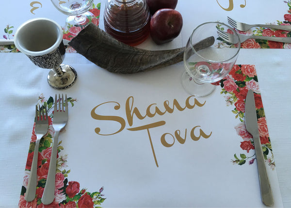 Rosh Hashanah Placemats, red roses, set of 12