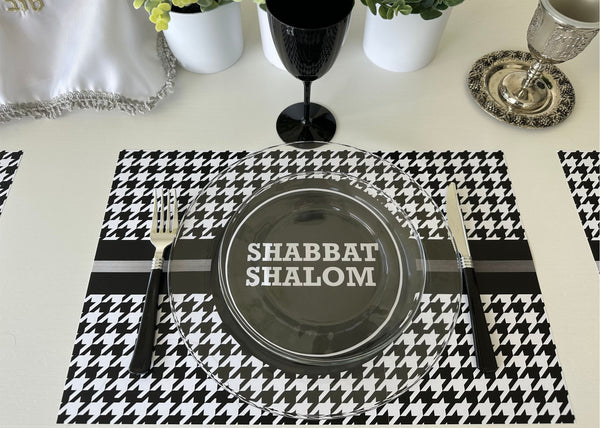 Set of 12 11 x 17  Shabbat Shalom paper placemats  Houndstooth Style