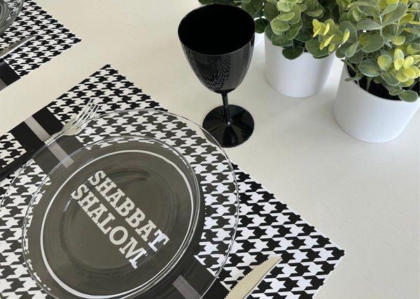 Set of 12 11 x 17  Shabbat Shalom paper placemats  Houndstooth Style