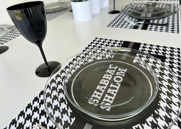 Set of 12 11 x 17  Shabbat Shalom paper placemats  Houndstooth Style