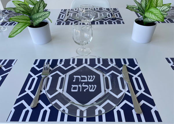 Shabbat Shalom Placemats Blue Geometric